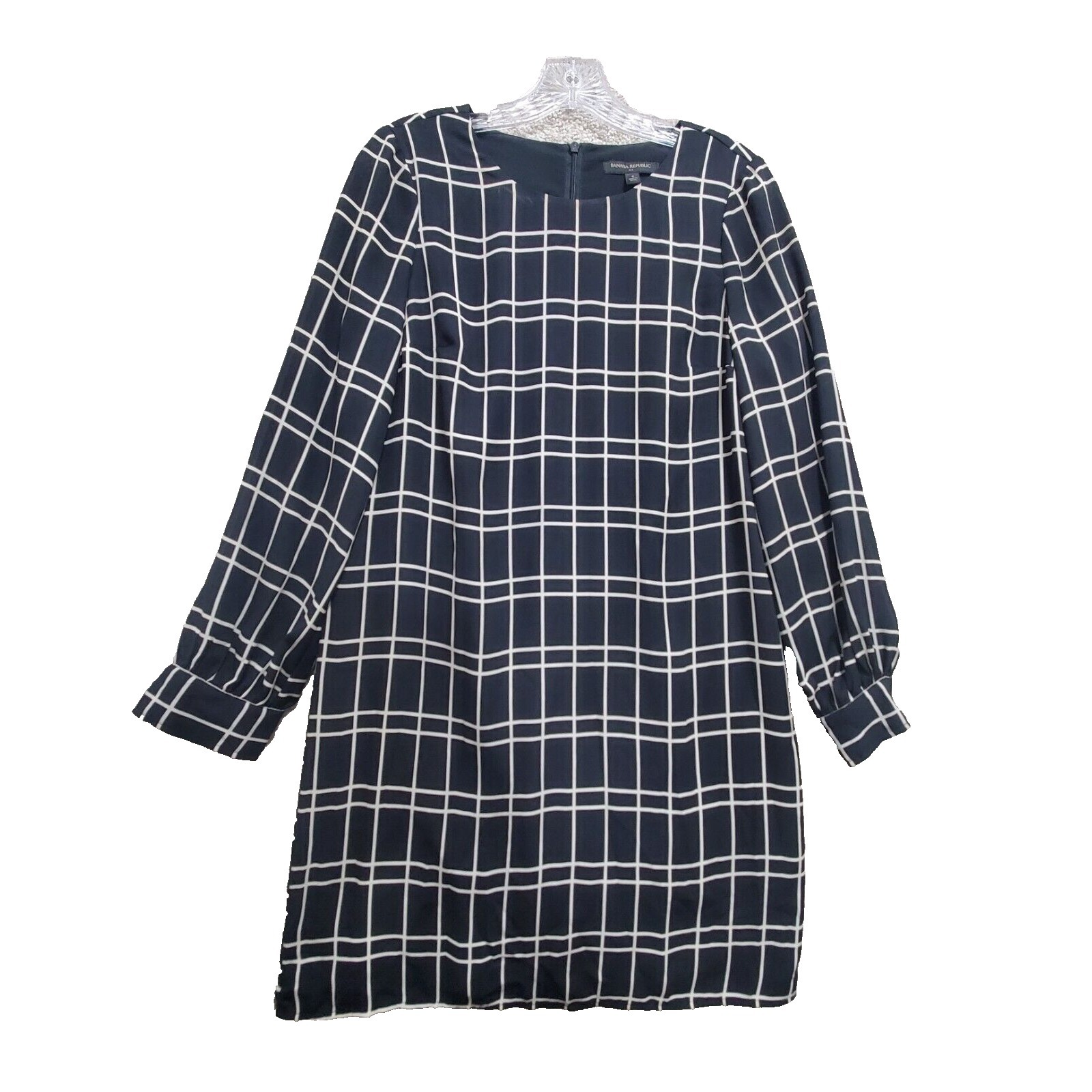 Banana Republic Shift Dress Women's 4 Black Plaid Cocktail Round Neck Pullover